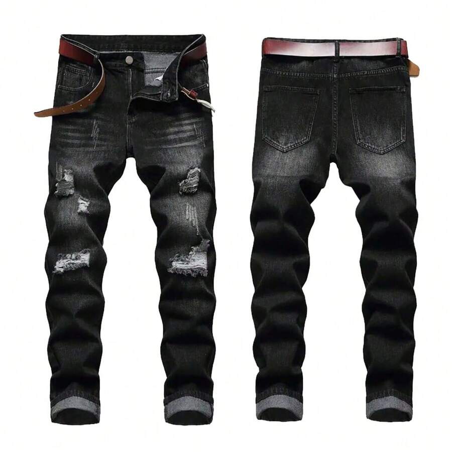 2026 New Style Black, Ripped, Retro Street-Style Men's Jeans, Suitable For Daily Outdoor Outings And Long Jeans For Casual Wear - màu đen - Xem 1