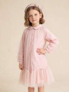 Balabala Tween Girl Shirt Style Mesh Patchwork Dress, Spring 2026 Collection - Red Hue - View 4