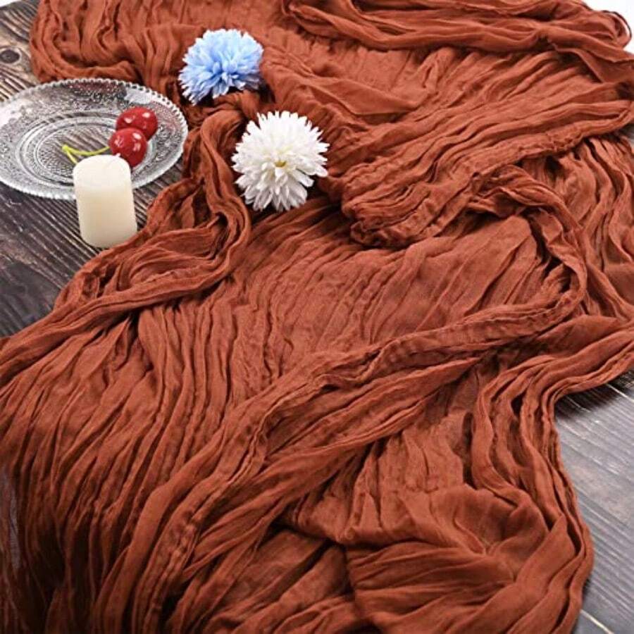 YMHPRIDE 2 Packs Terracotta Cheesecloth Table Runner 35"X120" Rustic Gauze Fabric Boho Table Runner Rust Cheesecloth Wedding Table Decor Table Cloth For Wedding Party Bridal Shower Table Decorations - Terracotta - View 1