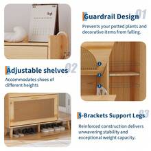 Huisuilinss Rattan Shoe Cabinet With 2 Flip Drawers,Shoe Storage Cabinet With Mirror,Freestanding Shoe Rack Cabinet With Adjustable Shelves,Shoe Storage Organizer For Entryway Closet Hallway - 木質色 - 查看 5