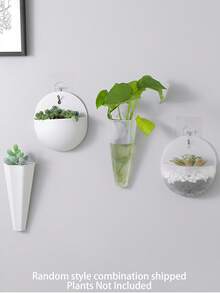 2个随机款式壁挂式水培花盆 - 塑料悬挂式花瓶带挂钩，室内植物墙面装饰容器，适用于绿萝和多肉植物，不含植物，挂钩随机发送 - 隨機 - 查看 7