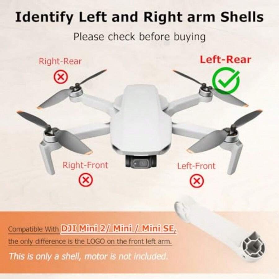Carcasa de brazo para  Mavic Mini 2 brazos de repuesto para  Mini/Mini SE/Mini 4K Drone Accesorios piezas con herramientas de reparación cubierta del brazo delantero derecho - Cubierta del brazo trasero izquierdo - Ver 1