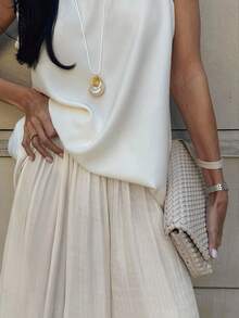 女士时尚优雅休闲裤，法式泡泡裤脚，纯色梭织面料，适合日常穿着和约会，春夏皆宜。 - 杏色 - 查看 4