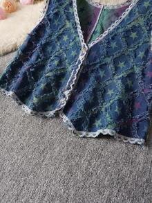 渐变星形图案背心，春夏无袖V领开衫，适合休闲和度假穿着 - 藍色 - 查看 6