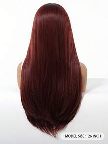 Romantic Wine Red Middle Part Straight Wig - Suitable For Valentine's Day Dates, Anniversary Dinners, And Other Romantic Occasions - Burgundy - View 5