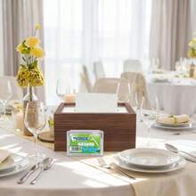 Minimalist Faux Wood Tissue Box With Transparent Dust Cover, Practical Living Room Coffee Table Napkin Holder - Multicolor - View 7
