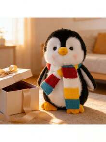 可爱毛绒企鹅玩偶，灰色涤纶海洋动物玩偶，围巾企鹅造型，适合情人节、儿童节和生日礼物，男孩女孩派对礼物，复活节装饰和礼物 - 彩色 - 查看 4