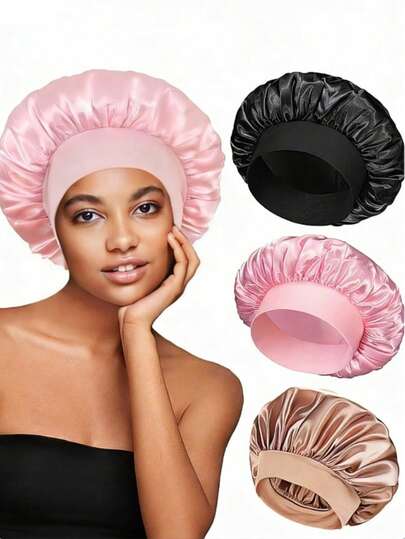 1/3 piezas Gorro de dormir de satén de seda - Gorro de dormir reversible ajustable de doble capa con cordón elástico, ala extra grande, unisex, adecuado para cabello rizado y trenzado, para ducha y cuidado diario del cabello, gorro de cabello de seda de mora extra grande que reduce la fricción y el frizz, adecuado para cabello natural rizado/liso, baño, belleza en el hogar, regalo de Navidad para madre/mujer, accesorio de moda para mejorar la calidad del sueño