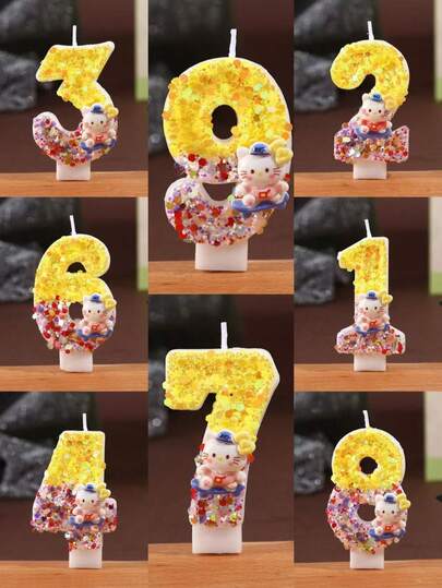 三丽鸥双色数码0-9蜡烛，饰以卡通元素，可用于派对和庆祝活动中闪亮的生日蛋糕装饰。持久耐用的蜡质，是节日聚会和生日蜡烛的理想之选。