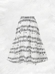 Plus Size Women Music Note Printed Casual Versatile Daily Wear Skirt White Spring - White - View 2
