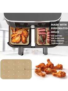 100pcs Rectangular Perforated Air Fryer Paper, Double-Sided Silicone Oil Paper, Food Grease-Proof Paper, Air Fryer Liner, Steamer Paper - Coffee Brown - View 7