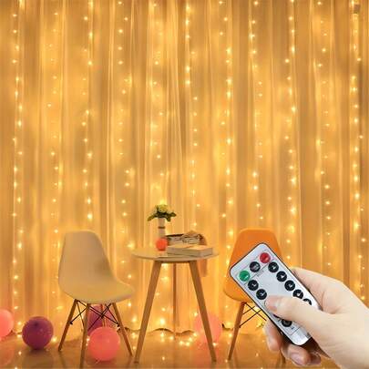 斋月窗帘灯，带遥控器的装饰挂件，8种照明模式，家居卧室装饰灯，婚礼派对装饰，生日礼物，情人节房间装饰，USB供电