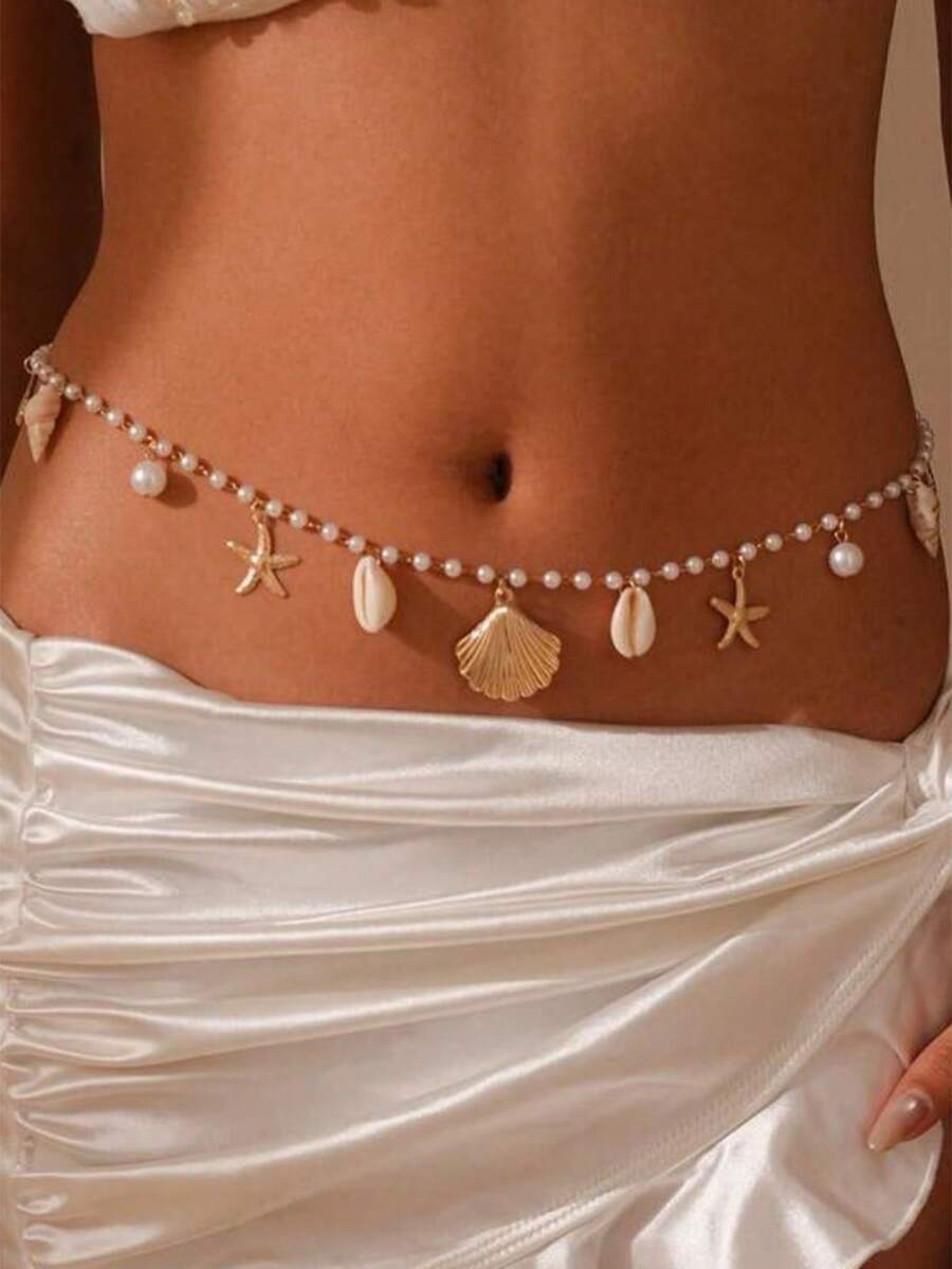 1 chiếc dây đeo eo kiểu Bohemian hình sao biển, vỏ sò và ngọc trai, thích hợp cho kỳ nghỉ biển, mặc hàng ngày, lễ hội, làm quà tặng [Phụ kiện ngẫu nhiên] - Nhiều màu - Xem 1