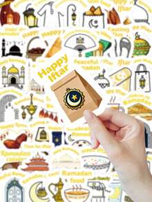 100 PCS Ramadan Stickers, Crescent Moon Mosque & Lantern Cartoon Decals, Islamic Festival Gift For Journal, Phone Case, Eid Mubarak Decor - Ramadan - View 3