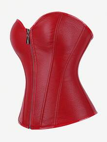 Áo corset trùm ngực có khóa kéo, áo corset định hình eo dùng ngoài hoặc mặc nhiều lớp, trang phục phong cách punk, dạ hội hóa trang, Halloween. - Đỏ - Xem 2