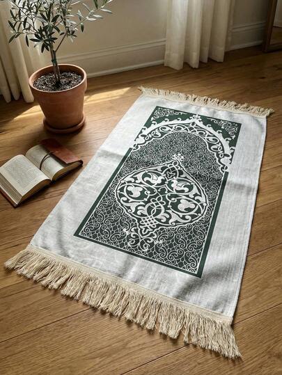 1pc Portable Prayer Mat With Tassels | Soft & Washable, Elegant Floral Pattern, Vintage Lace, Extra Large Size, For Religious Worship