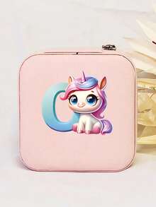 1个个性化独角兽字母印花皮革首饰戒指盒，拉链首饰盒，情人节礼物 - 彩色 - 查看 25