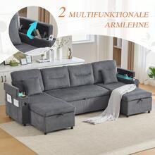 Modern 4-Person-Samtsofa With Suitable Chaiselongues, Integrated Stauraum, Getränkehaltern, USB-Anschlüssen Und Ausziehbarer Schlaffunktion – Style Für Jedes Wohnzimmer.Kohleschwarz - Carbon Gray + Corduroy + Foam + 4 Seat - View 7