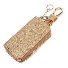 Bling Car Key Case, Leather Keyring Zipper Bag With Metal Hook, Remote Key Fob Cover, Auto Keychain Holder - Multicolor - View 13