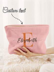 Personalized Corduroy Cosmetic Bag, Customized Letter Zipper Storage Pouch, Bridesmaid Makeup Bag, Multi-Color Makeup Bag, Travel Cosmetic Bag, Toiletry Bag, Gift, Gift For Her, Bridesmaid Gift, Birthday, Valentine's Day Gift - Multicolor - View 7