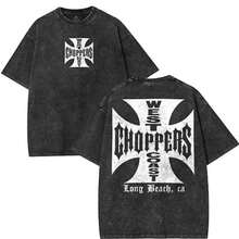 West Coast Choppers 2 Sided T-Shirt, Vintage Unisex Acid Washed Lightweight Cotton T-Shirt Game Lover Graphic Tees Mens Clothing Streetwear - 黑色 - 查看 1