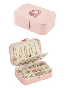 1个旅行首饰盒，26个字母装饰，您的专属符号，迷你首饰盒，PU皮革小首饰盒，多功能首饰盒，紧凑型首饰盒，首饰收纳盒，首饰储物盒，便携式旅行首饰盒，大容量首饰盒，简约首饰盒，化妆盒，化妆品收纳盒 - 粉紅色-1pc - 查看 30