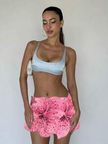Women's 3D Oversized Petal Skirt - Fashionable Slim Fit Hip Hugging Mini Skirt, Suitable For Concerts, Parties, Dances, Dates, Daily Life - 玫紅色 - 查看 3