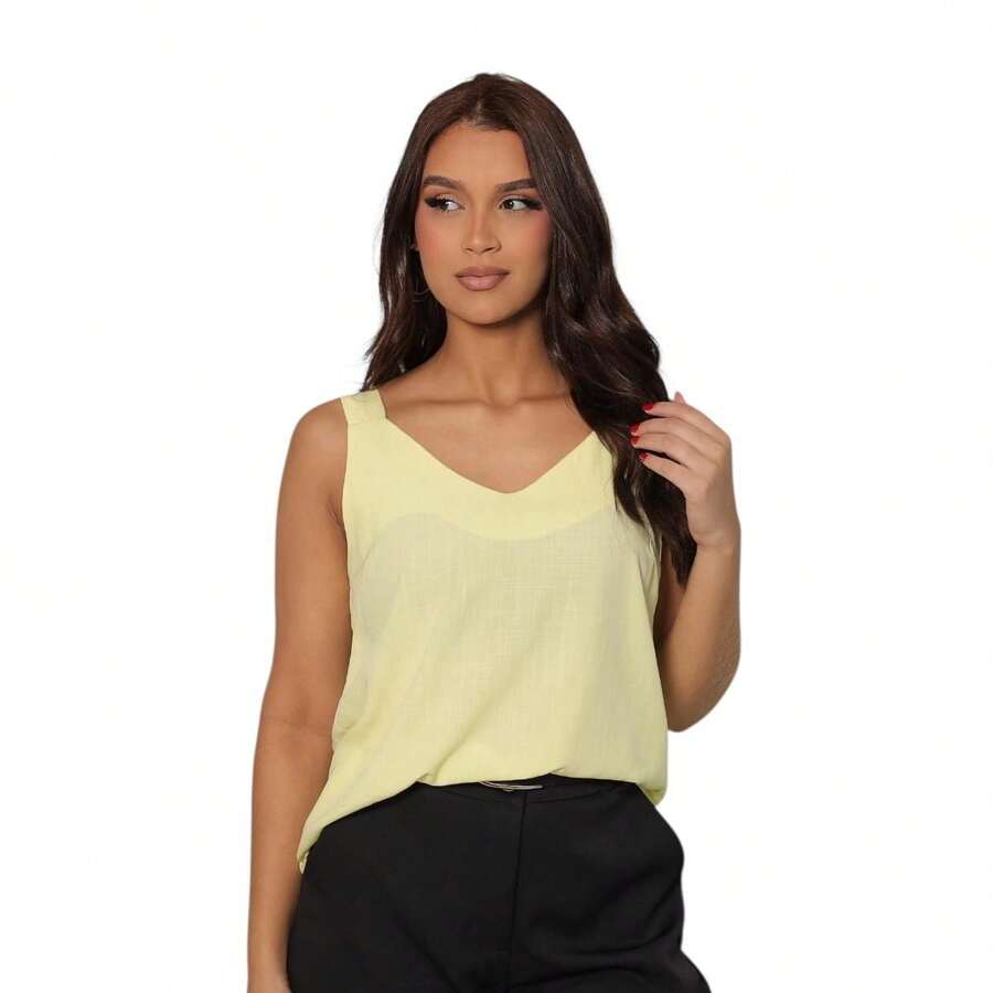 Elegant Women's Tank Top With Wide Straps. - MÀU VÀNG TRƠN - Xem 1