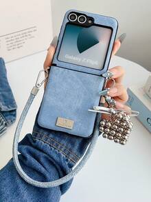 1 pieza Llavero, Cordón para el cuello con hebilla lateral de mezclilla y funda de teléfono de diseño de mano compatible con Samsung Galaxy Z Flip3, Flip4, Flip5, Flip6, Flip7FE - Multicolor - Ver 8