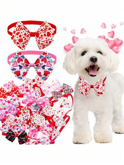 1/2pcs Valentine's Day Pet Bow Tie, Adjustable Bow Tie Collar, Colorful Heart/Lip Print Pattern, Cute & Fashionable, Add Party/Wedding/Valentine's Day Atmosphere For Your Pets, Fashion Accessory, Pet Store Decor, Cat & Dog Costume, Create A Sweet And Eye-Catching Look For Your Beloved Pets