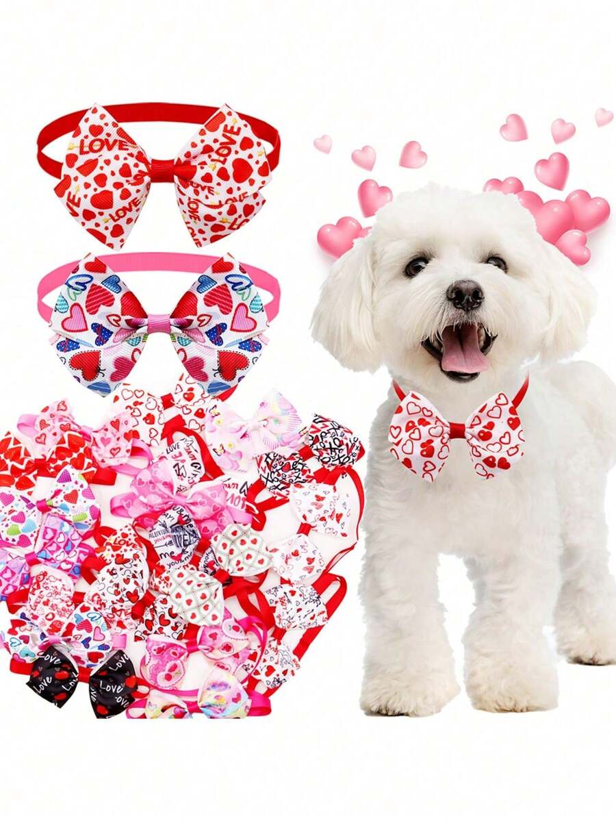 1/2pcs Valentine's Day Pet Bow Tie, Adjustable Bow Tie Collar, Colorful Heart/Lip Print Pattern, Cute & Fashionable, Add Party/Wedding/Valentine's Day Atmosphere For Your Pets, Fashion Accessory, Pet Store Decor, Cat & Dog Costume, Create A Sweet And Eye-Catching Look For Your Beloved Pets - Multicolor - View 1