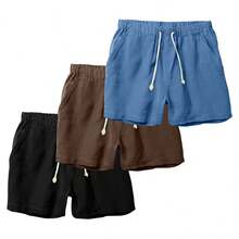 Set Of 3 Premium Linen Shorts For Men - Luxury Beachwear - 巧克力棕 - 查看 1