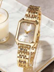 4 pièces Ensemble de montres à quartz pour femmes, cadran carré multifonctionnel, convient pour assortir aux bracelets, colliers, boucles d'oreilles, bagues et autres bijoux, idéal pour le port quotidien, les événements formels, les vacances. Meilleur ensemble cadeau pour les femmes - Doré - Voir 7