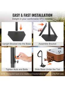 Hot Tub Handrail, 360 Rotatable Spa Side Handrail With 35"-57" Adjustable Height, Rust-Proof Aluminum Spa Step Hot Tub Hand Rail With Slide-Under Mount Base For Indoor & Outdoor, 600LBS Capacity - Black - View 6