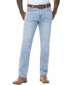 Men's Jeans Pants Regular Fit Straight-Leg Stretch Denim Comfort Vintage Streetwear Utility Style High Waist Relaxed Trouser Retro Casual Wear - 淺藍色 - 查看 5
