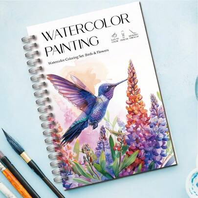 12-Page Watercolor Painting Practice Book With Bird Illustrations, Hand-Drawn Lines, Best Gift For Art Enthusiasts