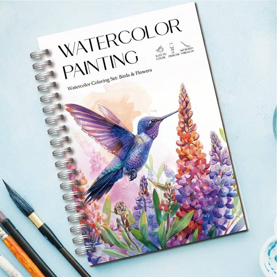 12-Page Watercolor Painting Practice Book With Bird Illustrations, Hand-Drawn Lines, Best Gift For Art Enthusiasts - Watercolor Bird - View 1
