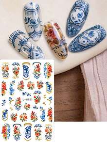 FULL BEAUTY 2 miếng dán móng tay hình hoa mẫu đơn và hoa hồng cổ điển, mạ đồng, sang trọng, phong cách Rococo, họa tiết hoa lá và chim, thích hợp cho mùa xuân hè, đám cưới, phụ kiện làm móng DIY. - Nhiều màu - Xem 6