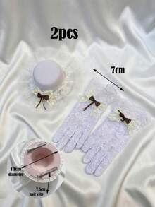 Bộ 2 món: Băng đô cài tóc nơ ren trắng + Găng tay nơ, Mũ cài tóc nơ ren trắng, Phụ kiện chụp ảnh cưới, Phụ kiện tóc trang trí đám cưới, Phụ kiện chụp ảnh tiệc, Đồ dùng đám cưới, Vòng hoa, Hoa cài cổ tay, Phụ kiện cha mẹ - con cái. - trắng - Xem 7