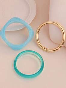 Set de 3 piezas de pulseras geométricas asimétricas de estilo minimalista y oceánico, uso versátil diario para mujeres - pulsera - Ver 4