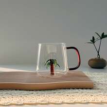Handmade 3D Coconut Tree Borosilicate Glass Cup With Handle, Cute Coffee Mug For Home Use - Brown - View 7