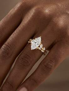 Stylever 1枚925纯银闪亮水滴形立方氧化锆戒指，简约单枚戒指，精致首饰，生日/舞会礼物（女士款） - 款式2 - 查看 5