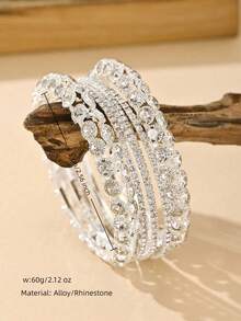 65毫米6件套时尚华丽中东风格水钻手工手链套装，优雅金色手镯配饰，女士珠宝，适合婚礼、日常佩戴 - 多件手鐲 - 查看 8