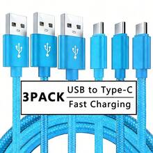 3pcs USB-A To USB-C Fast Charging Cables, USB Type-C Charging Cords, 3.3ft/6.6ft/10ft Length Car Charger Type-C Cables, Nylon Braided Material, Compatible With Samsung Galaxy S25, S24, S23, S22, S21, Vivo, Oppo, Redmi Phones, Compatible With IPhone 16, 16 Pro Max, 15, 15 Plus, 15 Pro, 15 Pro Max, Compatible With Redmi, Compatible With OnePlus - 3 Blue - View 7