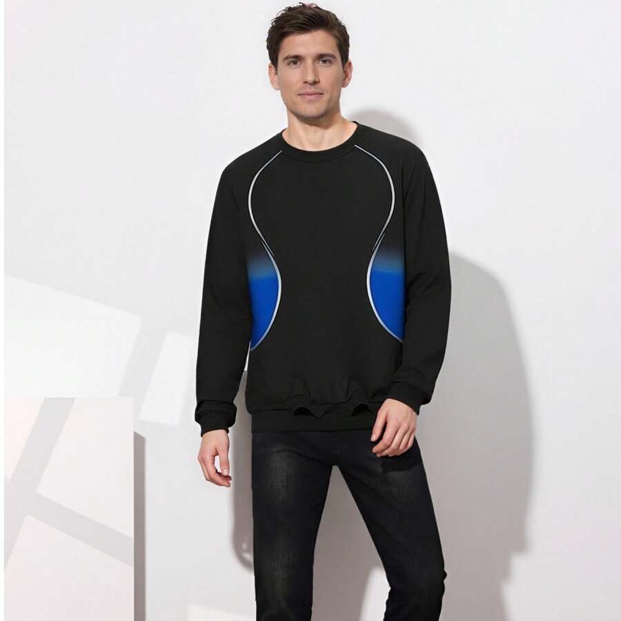 Men's Casual Ombre Print Patchwork Sweatshirt - Multicolor - View 1