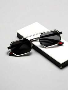 A Pair Of Unisex Square Metal Korean-Style Fashion Glasses, Suitable For Music Festivals And Street Photography Accessories. - vảy xám - Xem 2