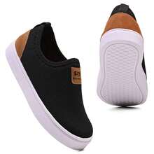 Children's Casual Sneakers For Boys And Girls - Men's Slip-On Sneakers - Extreme Comfort, Super Lightweight, Non-Slip, Lifestyle Casual Brown – Laceless Model With Breathable Premium Mesh Fabric, Ultra-Flexible Rubber Sole, Soft Insole With High Impact Absorption, Reinforced Finish For Daily Use, Ideal For Work, Walking, Studying And Driving – Modern Design With STARK Front Label, Anatomical Fit That Makes It Easy To Put On, Prolonged Comfort For Those Who Spend Many Hours On Their Feet, Versatile Style That Matches Jeans, Shorts And Casual Pants, Excellent For Intense Routines – Durable, Resistant And Stable Footwear. - 黑/焦糖色 - 查看 1