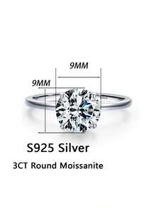 1pc Women's Engagement Ring, Classic 4-Prong Round Ring, 2g S925 Sterling Silver, 2/3 Carat Moissanite, Bohemian Elegant, Engagement, Proposal, Wedding Anniversary, Valentine's Day Gift, Comes With Moissanite Certificate And Deluxe Gift Box - Silver - View 4
