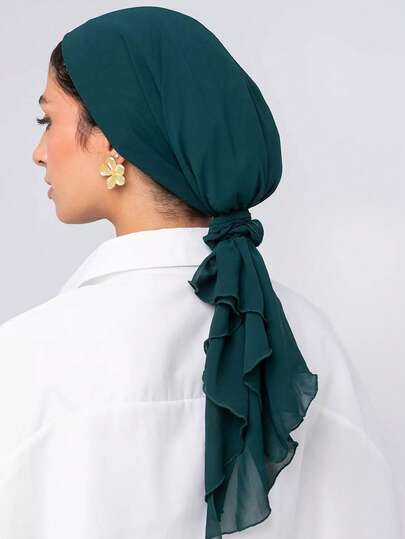 1pc Women's Instant Turban Headscarf, Comfortable Breathable Chiffon Tie Turban With Matching Elastic Hair Scrunchie, Solid Color Simple Casual Headscarf, Non-Slip Sweat-Absorbent Breathable, High-Quality Pearl Chiffon Fabric, Suitable For Festivals, Daily Wear, Outdoor Activities, Sports