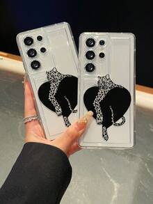 1pc Heart & Leopard Pattern Cushion Transparent Anti-Fall TPU Phone Case, Suitable As Holiday Gift, Compatible With Samsung Phones, Unisex - Multicolor - View 7